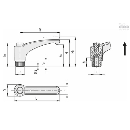 Elesa Brass boss, threaded hole, ERX.44 B-M6-C2 ERX-B